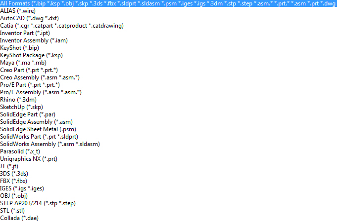 3D file formats supported by KeyShot